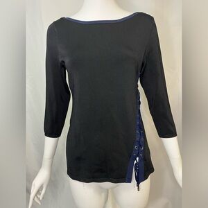 💙White House Black Market Black and Blue Lace-Up Side Top.